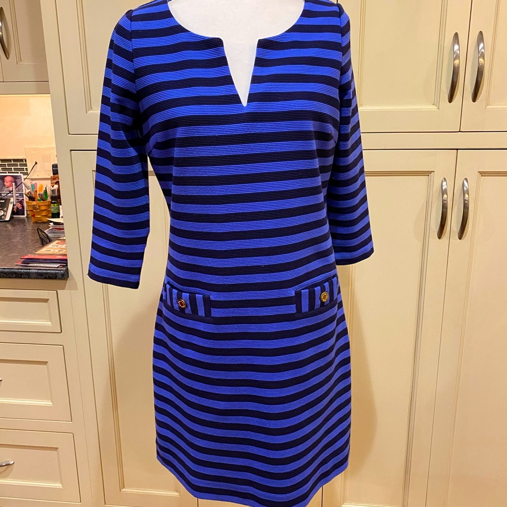 Lilly Pulitzer blue and black striped dress.  Size Medium